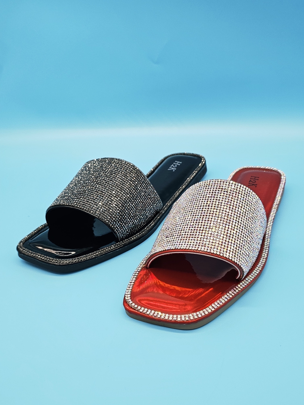 Sparkle Slide Sandals - Black and Red